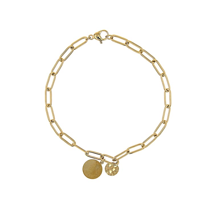 Paperclip Link Bracelet With Disc Charm In Gold-Tone 4mm
