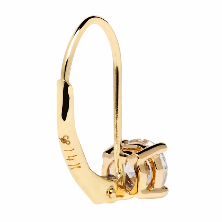 White Cubic Zirconia 14k Yellow Gold Earrings With Velvet Gift Box 1.00ctw