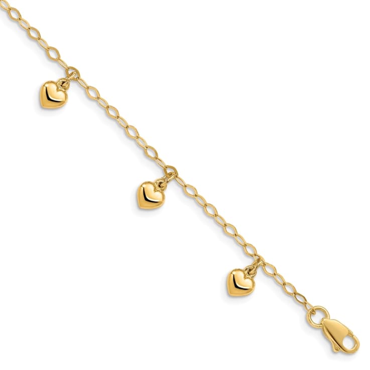 14K Yellow Gold Child's Puffed Heart Charm Bracelet