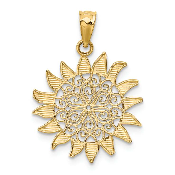 14k Yellow Gold Polished Filigree Sun Pendant