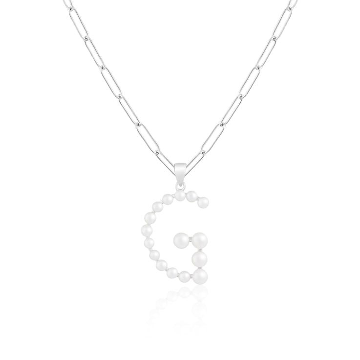 Letter G Initial Cultured Freshwater Pearl Rhodium Over Sterling Silver
Pendant With  18" Chain