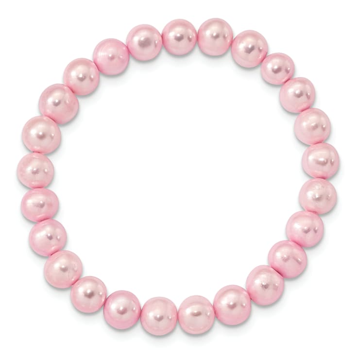 Rhodium Over Sterling Silver 7-8mm Pink Freshwater Pearl Earring
Bracelet Necklace Set