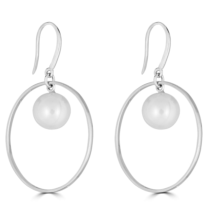 14KW Dangling Hoops  8mm Cultured  Pearl Earrings,