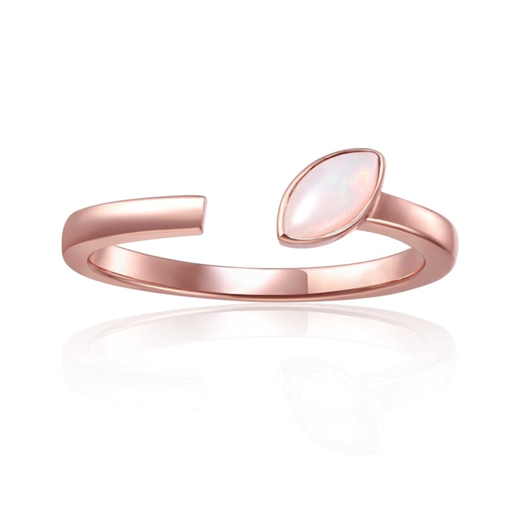 White Opal 14K Rose Gold Over Sterling Silver Marquise Solitaire Open
Ring Opal Ring