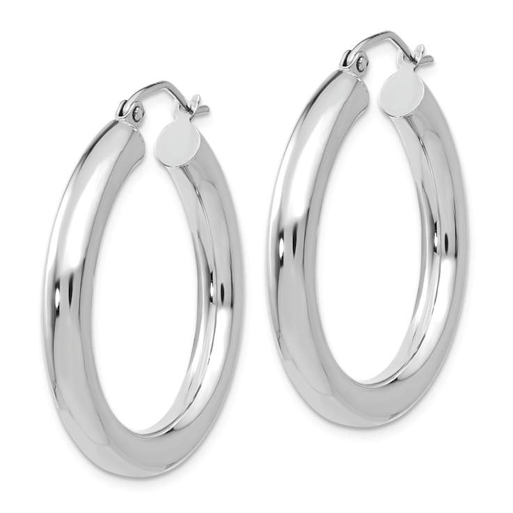 Rhodium Over 14k White Gold 1 3/16" Polished Tube Hoop Earrings