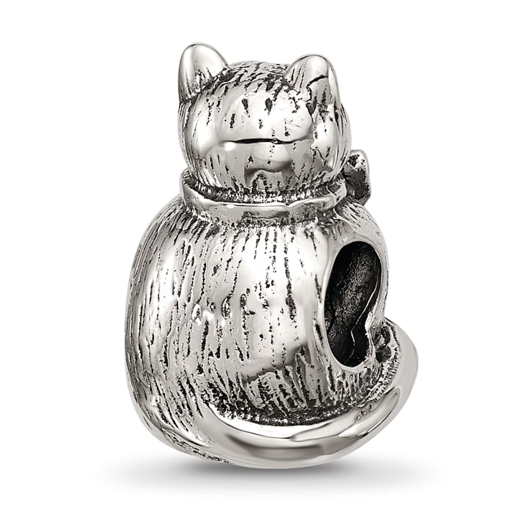 Sterling Silver Textured Sitting Cat Bead