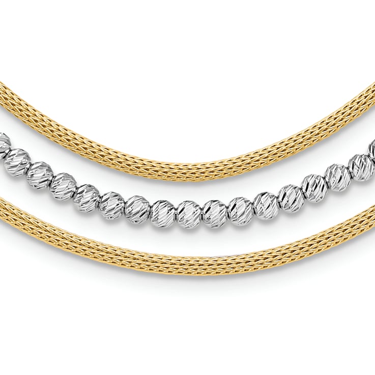 14K Two-tone Polished and Diamond-cut Layered Plus 2-inch Ext. Necklace