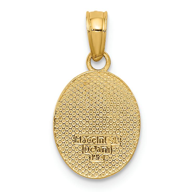 14k Yellow Gold Polished and Textured Small Fleur-De-Lis in Oval Pendant