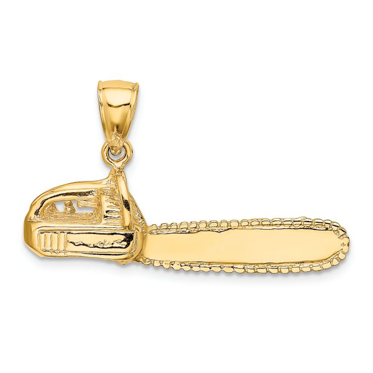 14k Yellow Gold 3D Textured Large Chain Saw Charm