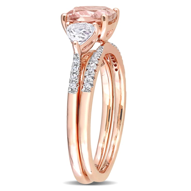 White Topaz, Morganite and Diamond 10K Rose Gold Ring 2.29ctw