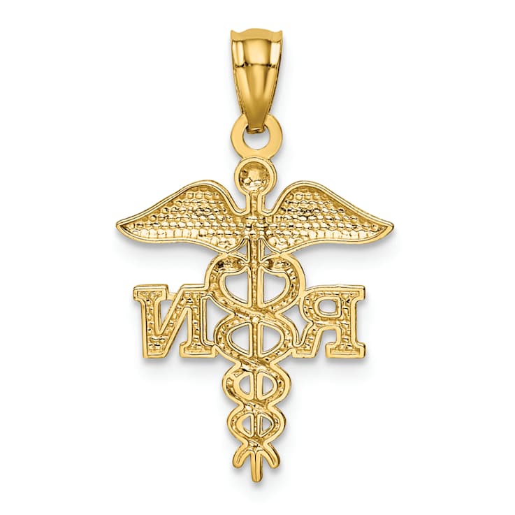 14k Yellow Gold Diamond-Cut, Textured and Polished RN Nurse Pendant