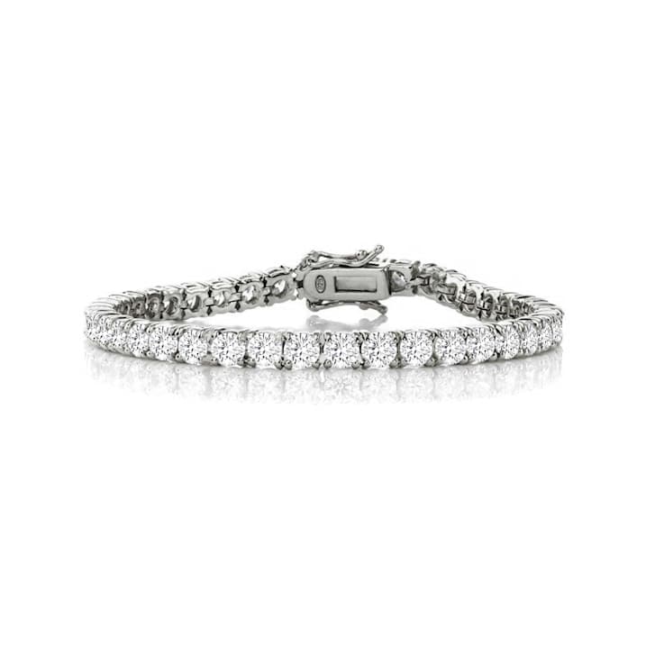 Princess-Cut CZ Tennis Bracelet In Rhodium Over Brass