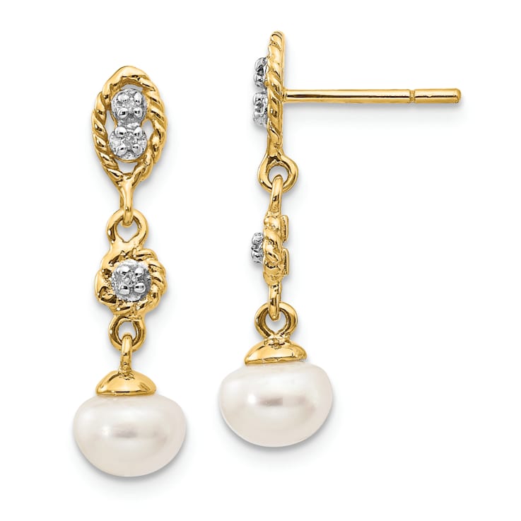 14K Yellow Gold with Rhodium 6-7mm Semi-round Freshwater Cultured Pearl
0.02ct Diamond Earrings
