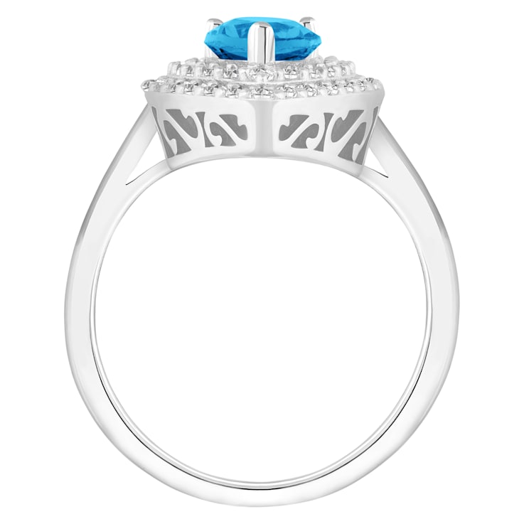 8x5mm Pear Shape Swiss Blue Topaz And White Topaz Rhodium Over Sterling
Silver Double Halo Ring