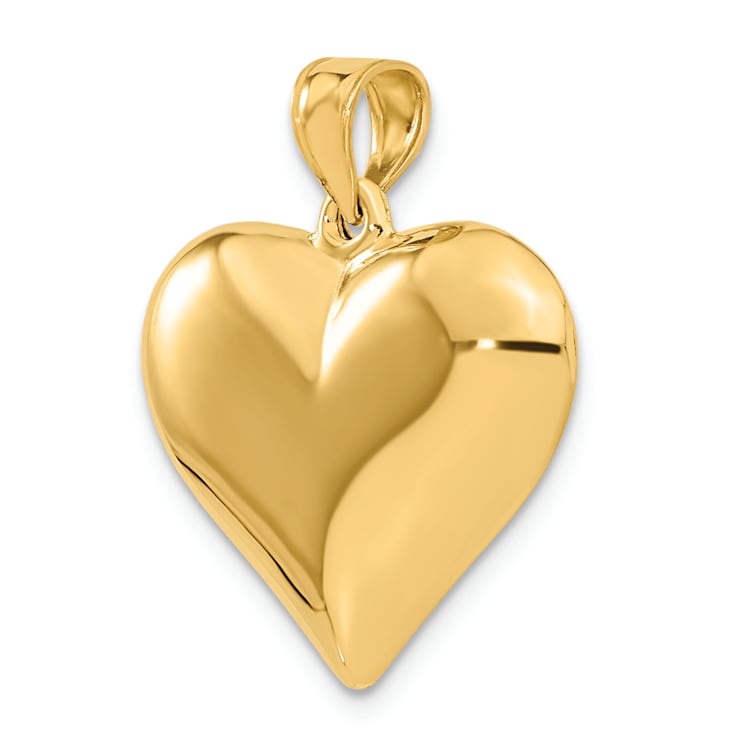 14k Yellow Gold 3D Polished Puffed Heart Pendant