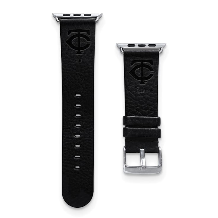 Gametime MLB Minnesota Twins Black Leather Apple Watch Band (42/44mm
M/L). Watch not included.