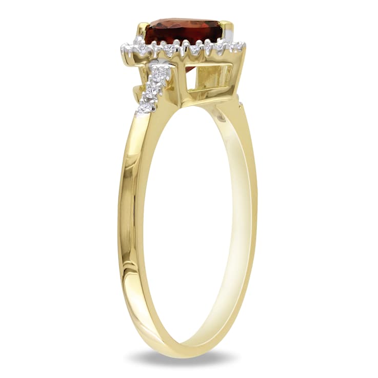 Garnet and Diamond 10K Yellow Gold Ring 0.93ctw