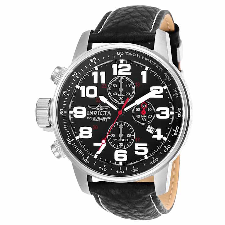 Invicta I-Force 46mm Black Dial Leather Band Quartz Watch