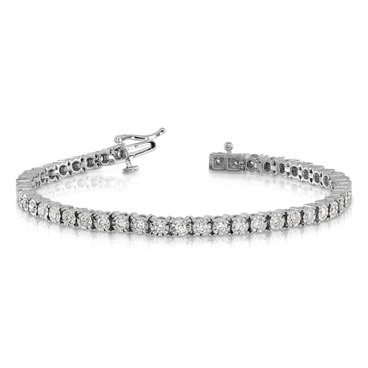 Rhodium Over 14k White Gold Illusion Setting Diamond Bracelet