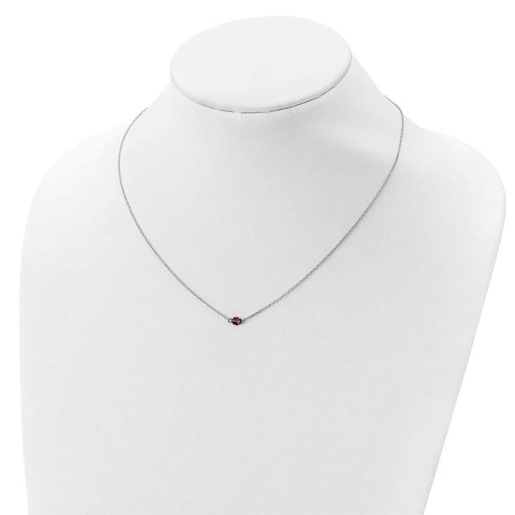 Rhodium Over Sterling Silver Enamel Ladybug with 2-inch Extension Childs Necklace