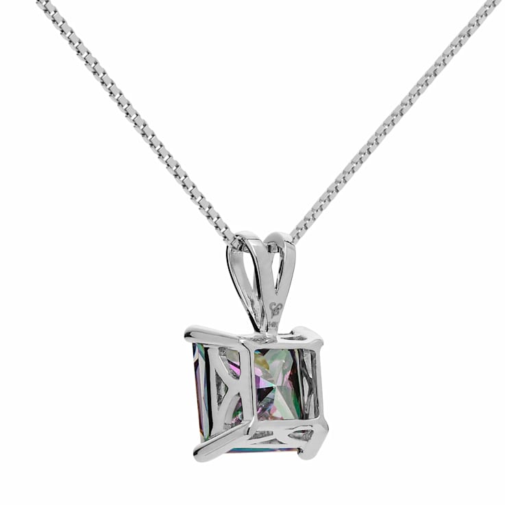 Multi-color Cubic Zirconia 14k White Gold Pendant With Chain 2.00ctw