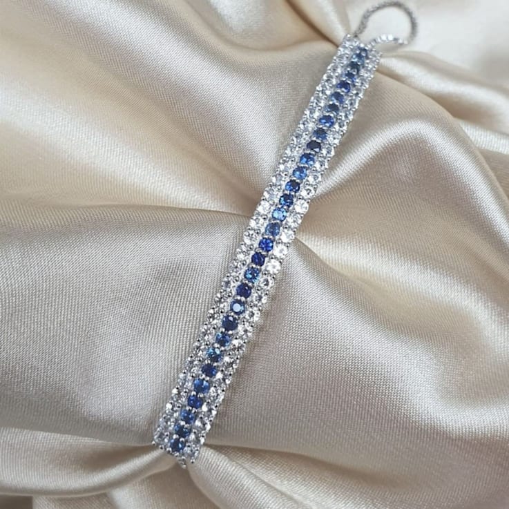 Sapphire and White Topaz Sterling Silver 3-Row Bolo Bracelet