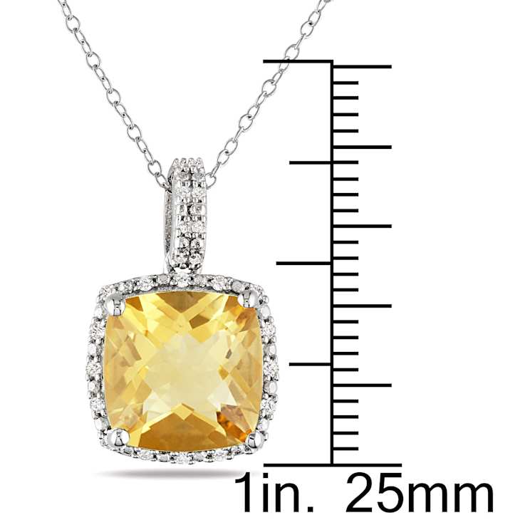 Citrine And Diamond Halo Pendant In Sterling Silver 4.10ctw