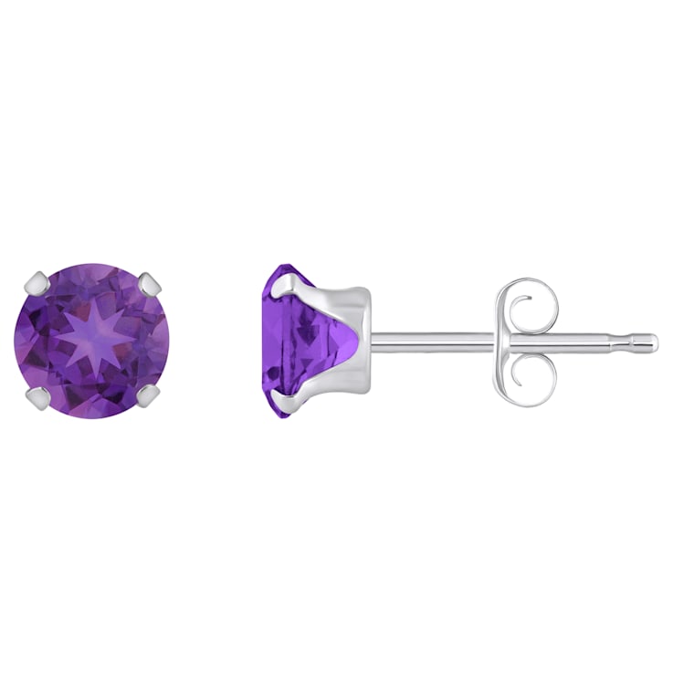 5mm Round Amethyst Rhodium Over 10k White Gold Stud Earrings