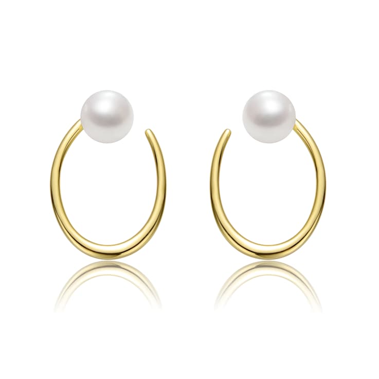 Freshwater Pearl Halo Drop Earrings In 14K Gold Over Sterling Silver