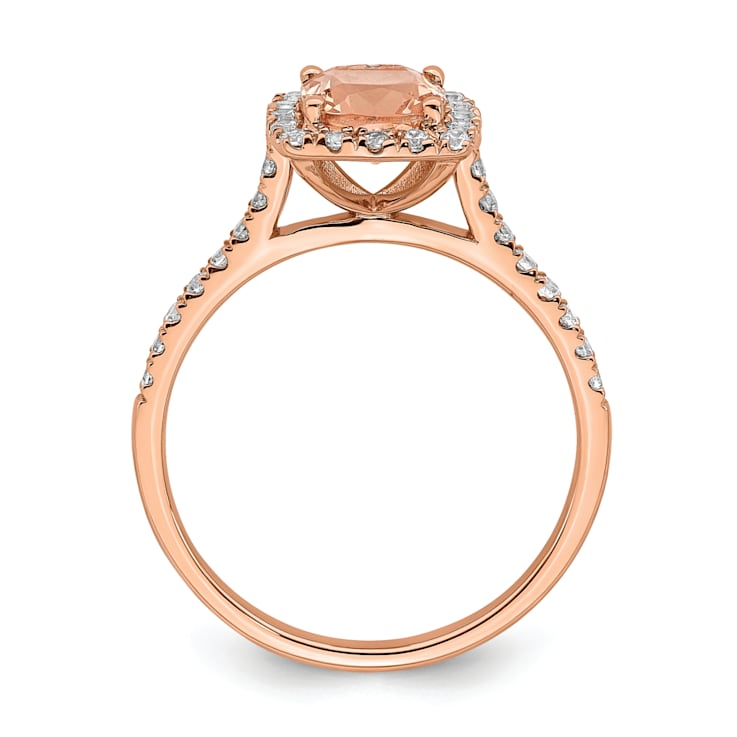 14K Rose Gold Morganite Diamond Halo Engagement Ring 1.09ctw