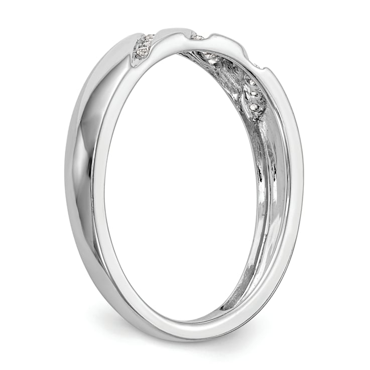 Rhodium Over 14K White Gold Diamond Trio Ladies Wedding Band 0.05ctw