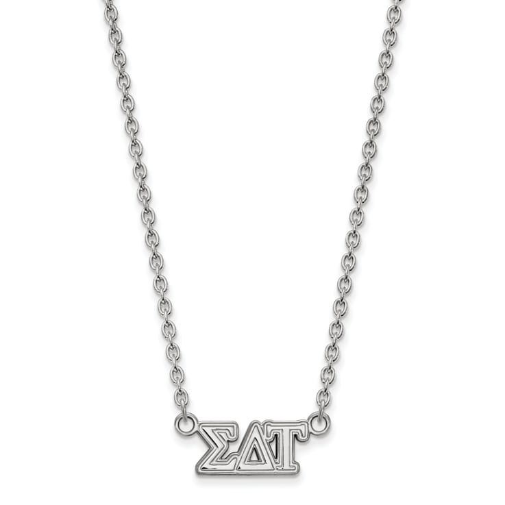 Rhodium Over Sterling Silver LogoArt Sigma Delta Tau Medium Pendant Necklace
