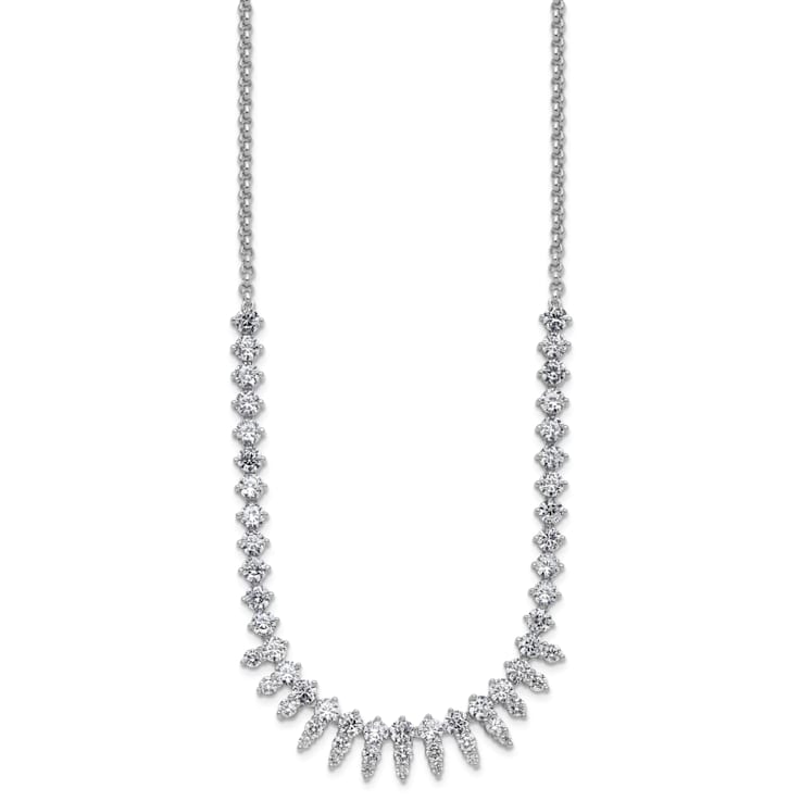 Rhodium Over Sterling Silver Polished Fancy Cubic Zirconia Necklace