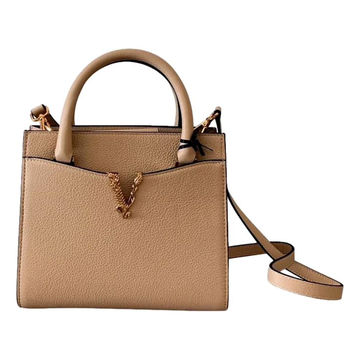 Versace Virtus Beige Calf Leather Top Handle Crossbody Bag 16BFPA