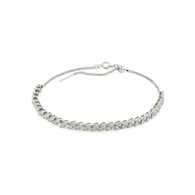 Round Moissanite Rhodium Over Sterling Silver Tennis Bracelet