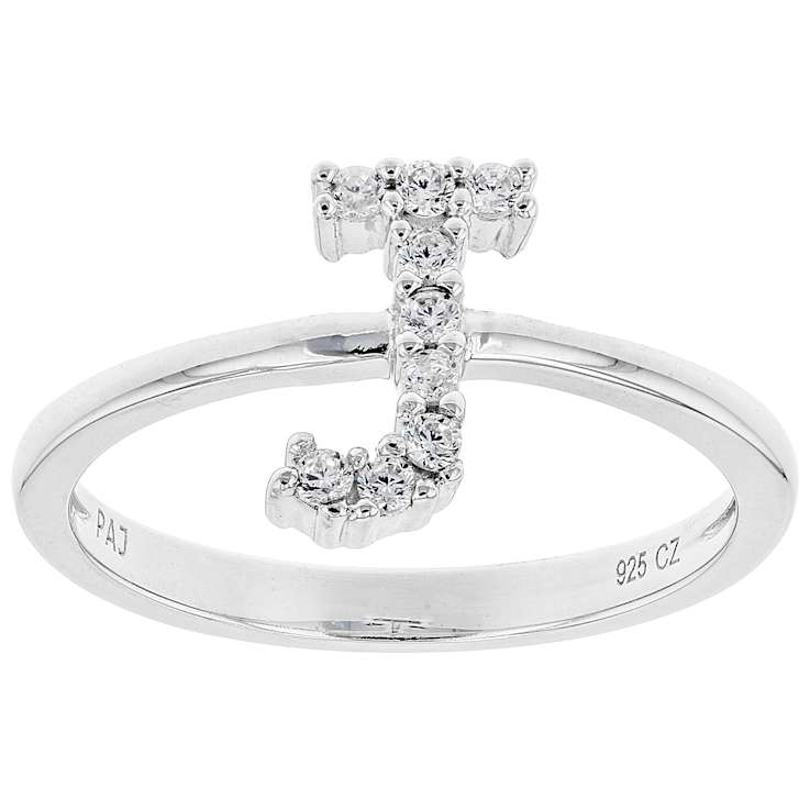 CZ Initial J Ring In Sterling Silver 0.24ctw
