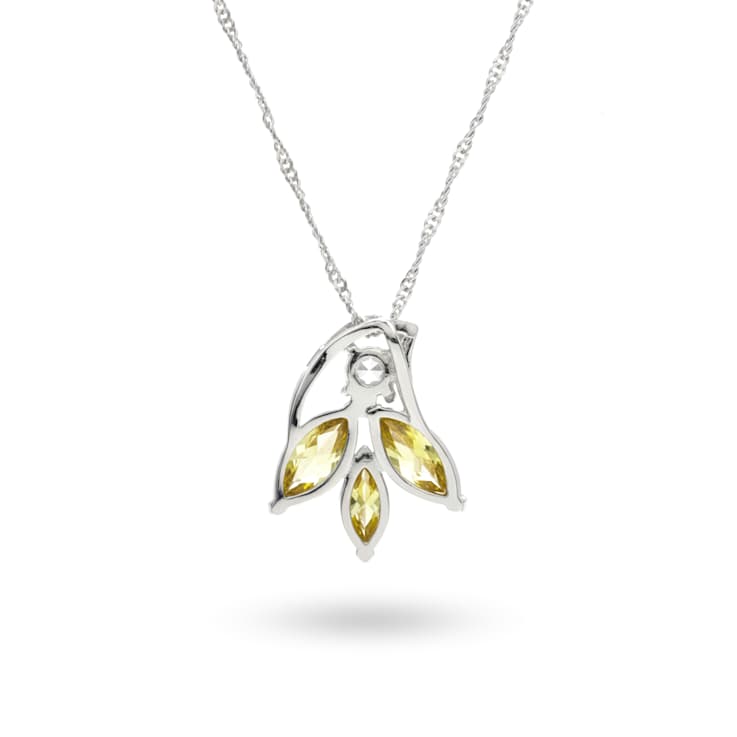 Marquise Shape Yellow Citrine Sterling Silver Pendant with Chain
