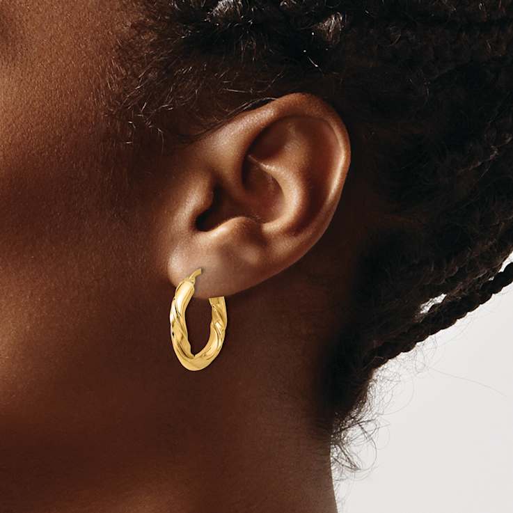 14k Yellow Gold 15/16" Polished Twisted Hoop Earrings