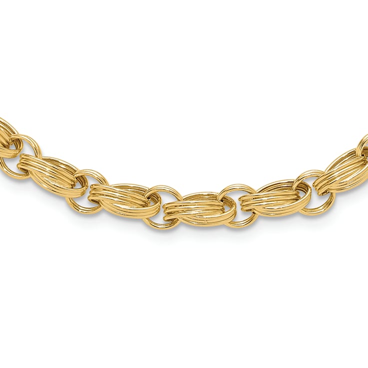 14K Yellow Gold Polished Oval Fancy Link Necklace