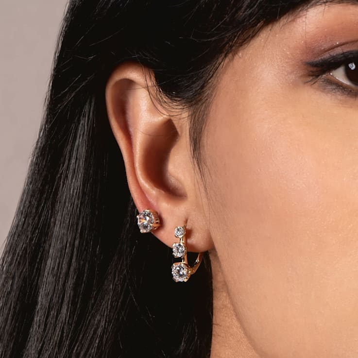 White Cubic Zirconia 14k Yellow Gold Earrings With Velvet Gift Box 2.00ctw