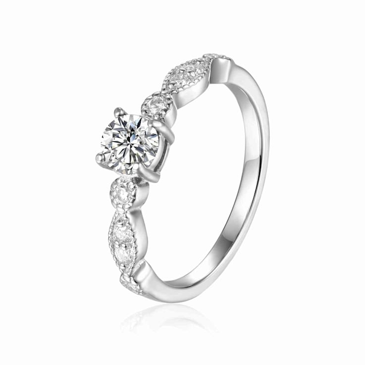 Moissanite Sterling Silver Ring, 0.74ctw
