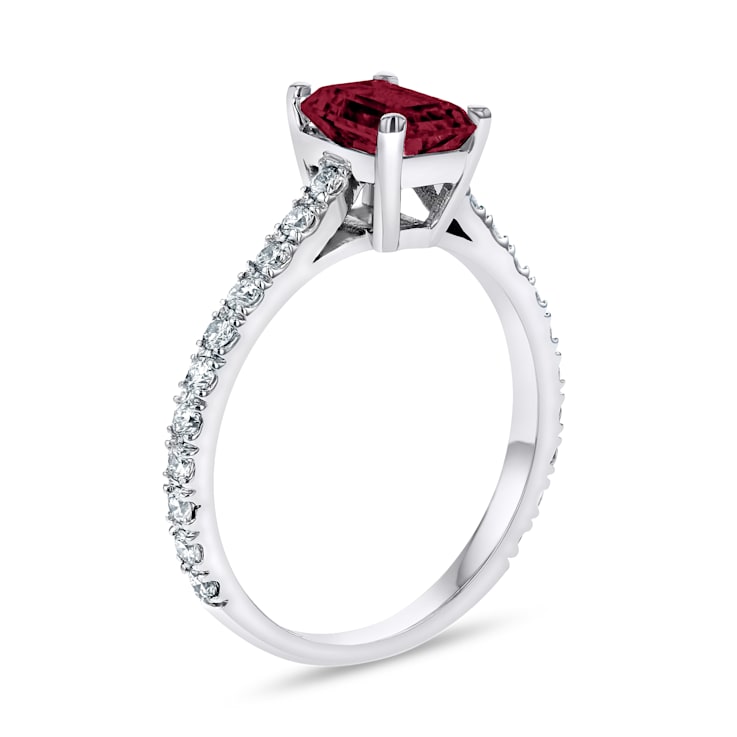 1.36ctw Diamond and Emerald Cut Ruby Engagement Ring 14k White Gold