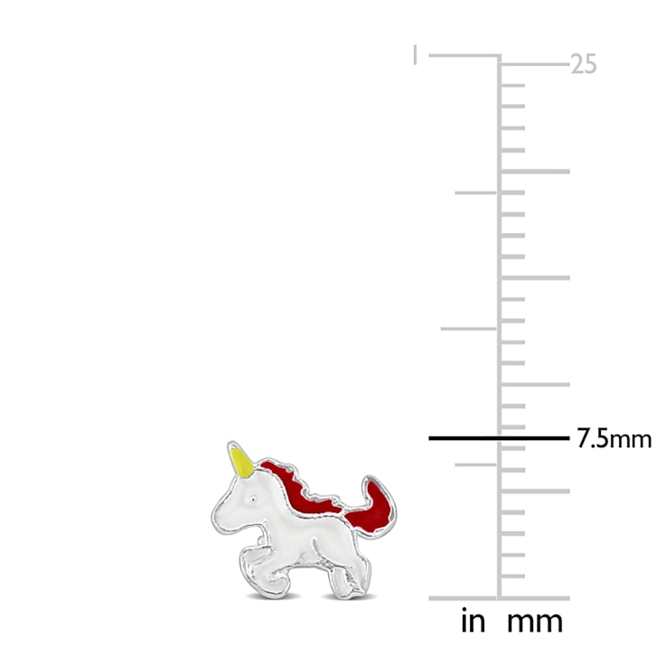 Children's Pink & White Enamel Unicorn Stud Earrings in Sterling Silver