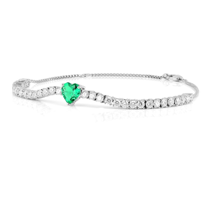Lab Created Emerald and Moissanite Accent Sterling Silver Heart Shape
Tennis Bracelet