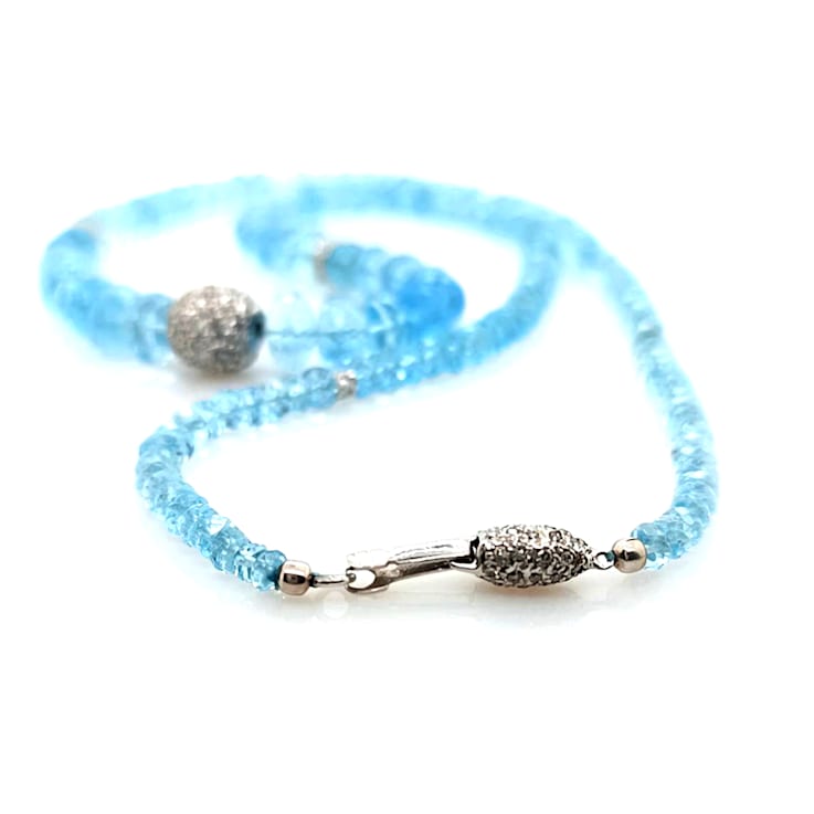 115.00 Ctw Aquamarine and 0.25 Ctw White Diamond Rondelle Necklace in
18K WG
