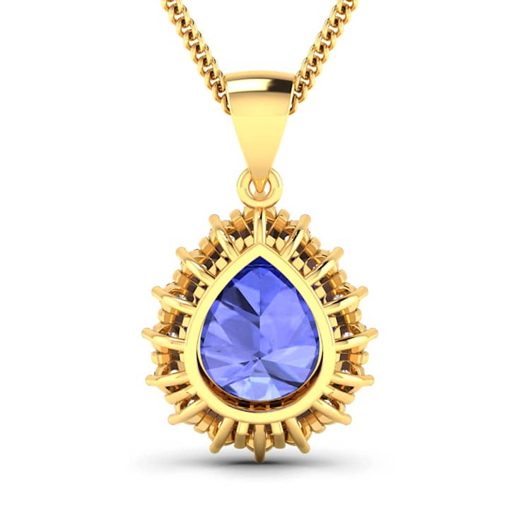 Blue Tanzanite and White Diamond 14K Yellow Gold Pendant with 18 inch
Cable Chain 3.25ctw