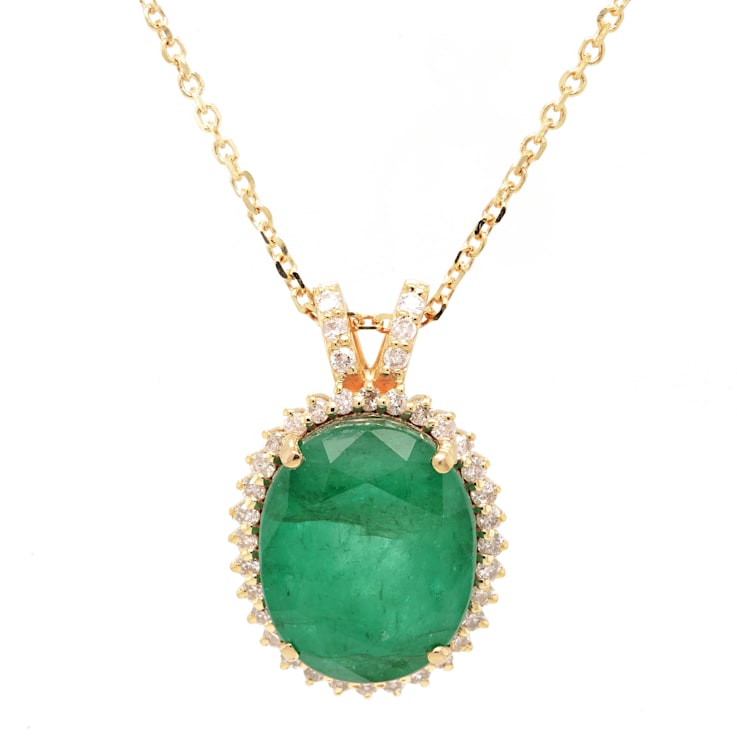 6.35 Ctw Emerald and 0.32 Ctw White Diamond Pendant in 14K YG