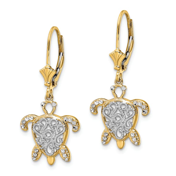 14K Yellow Gold and Rhodium Over 14K Yellow Gold Diamond-Cut Filigree
Turtle Dangle Earrings