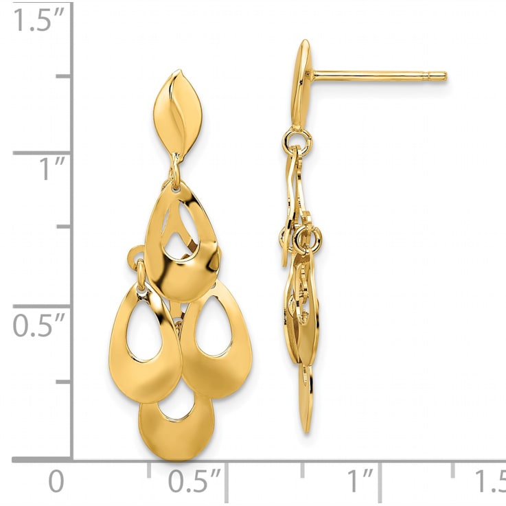 14K Yellow Gold Teardrop Dangle Lever Back 1 1/4 Long Earrings