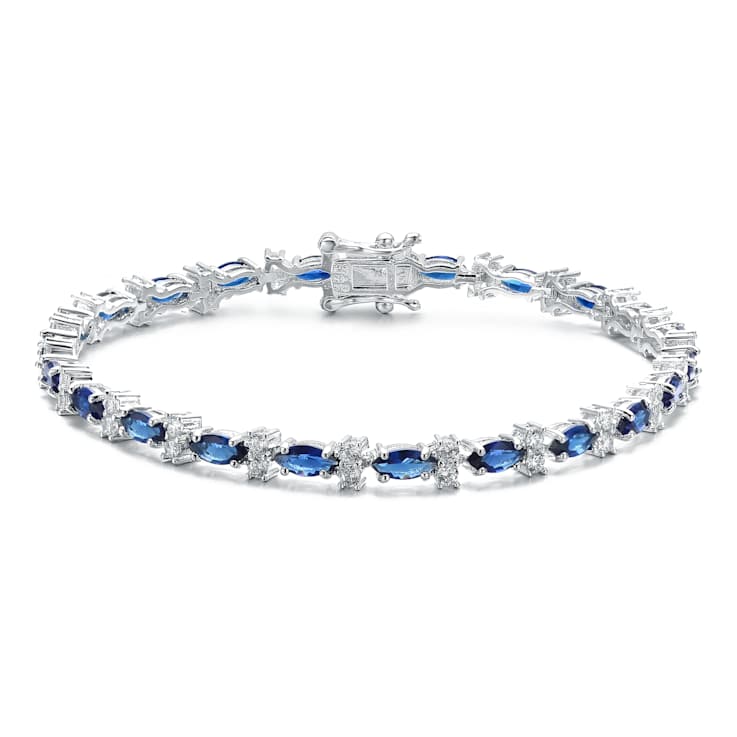 Sapphire Color CZ Tennis Bracelet In White Rhodium Over Brass